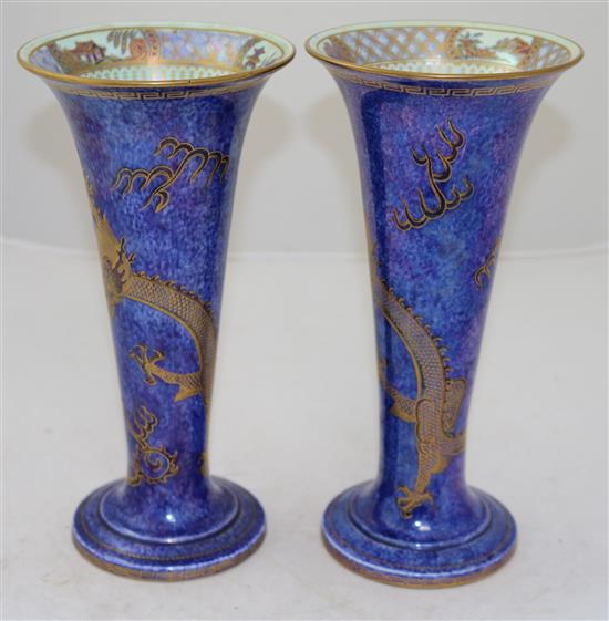 A pair of Wedgwood dragon lustre trumpet vases, 25cm